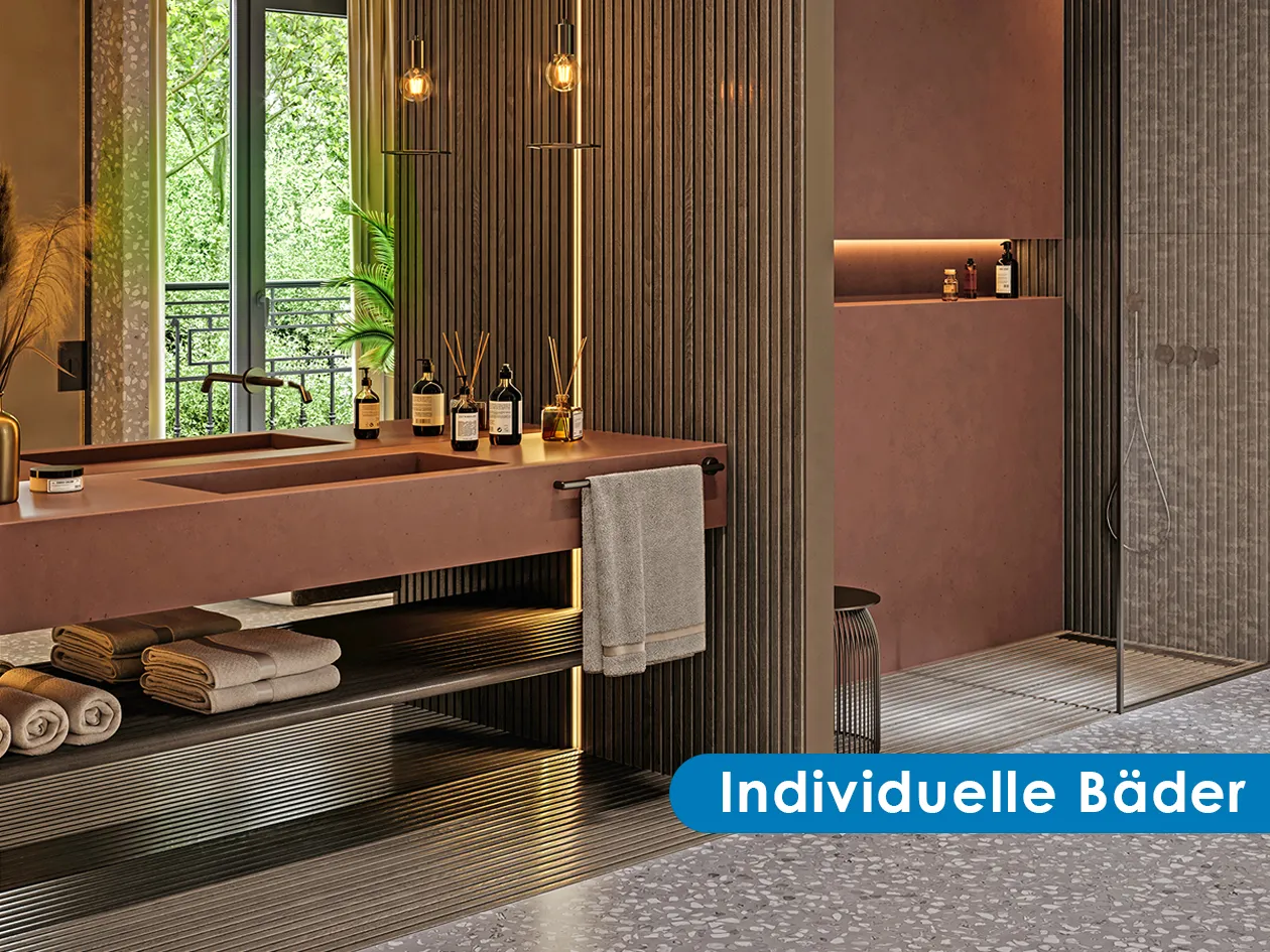 Individuelles Bad mit Waschtisch und Duschbereich