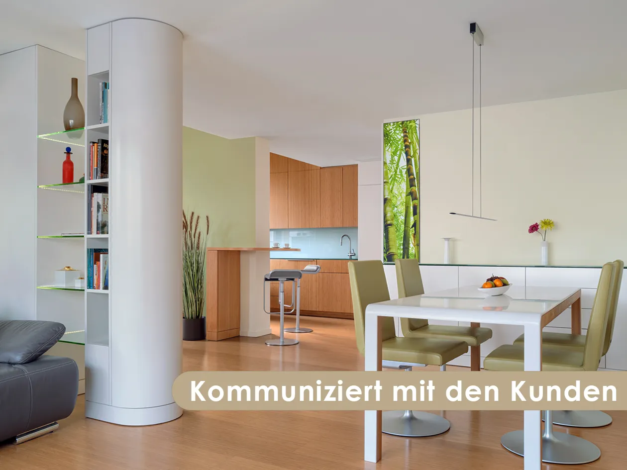 Offener Wohn-Essbereich mit Küche als Beispiel für die Kommunikation von Masin Idriss